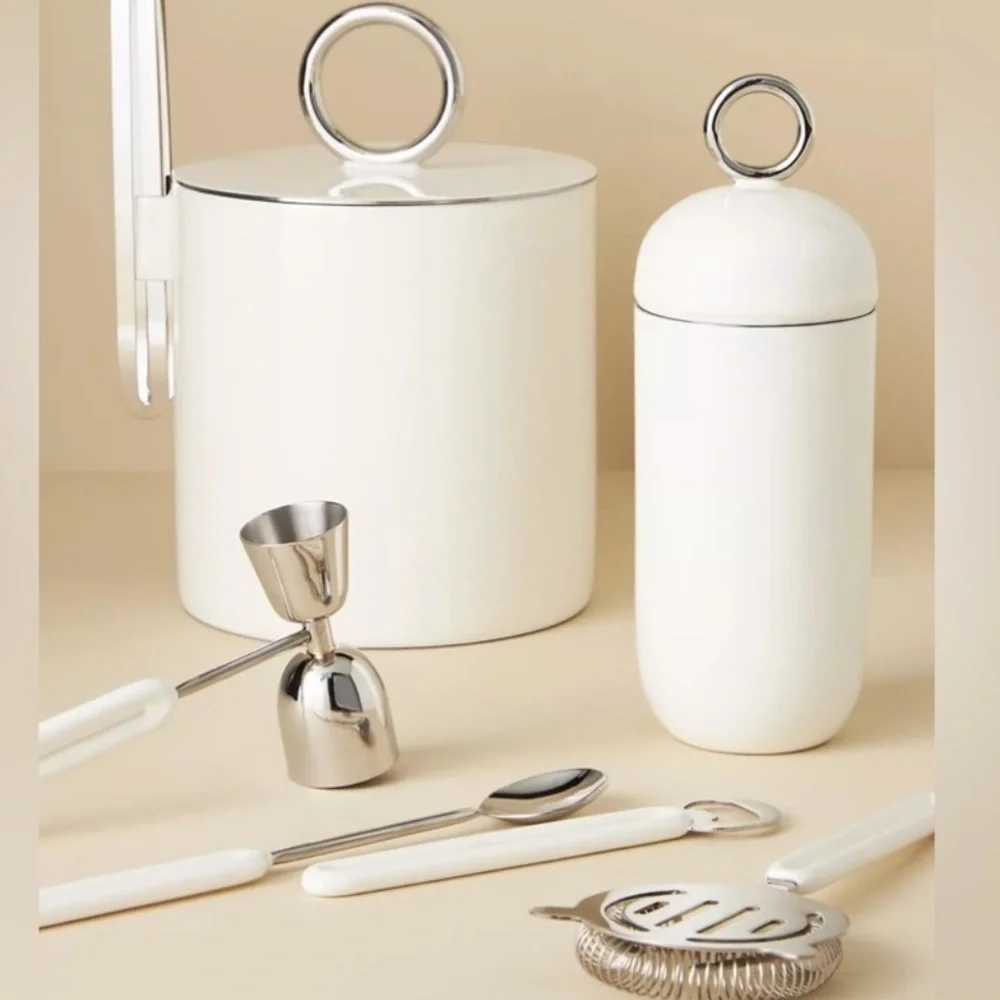 Anthropologie Arlo Collection Strainer White / Silver Retro Enamel NWT